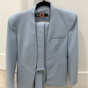 Zara Sky Blue Jacket and pants with belt